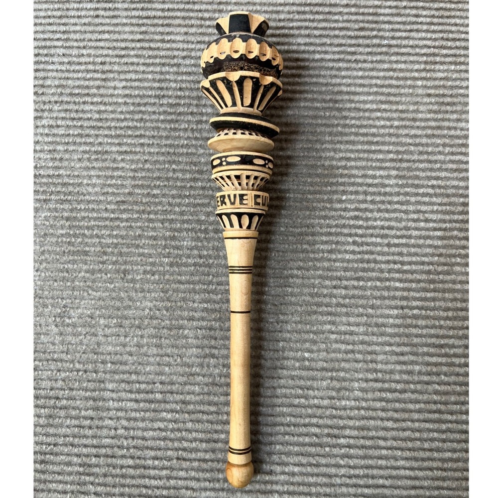 Vintage Mexican Molinillo Hand Carved Wooden Hot Chocolate Whisk Frother 13.5 In